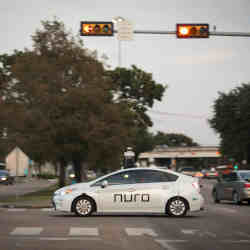 A Nuro delivery vehicle completing a training route in the Meyerland neighborhood of Houston.