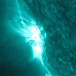 NASA's Solar Dynamics Observatory in 2013 captured a high-resolution image of a solar flare's magnetic fields twisting and snapping off. 