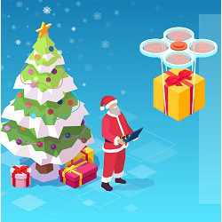 Santa operating a drone, illustration