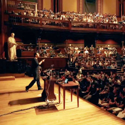 CS50 lecture in Harvard's Sanders Theatre