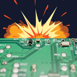 circuit board exploding, illustration