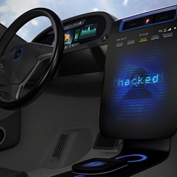 vehicle dashboard display states 'hacked'