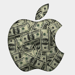 dollar bills inside Apple logo