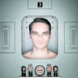 A facial recogition system focusing on a face. 