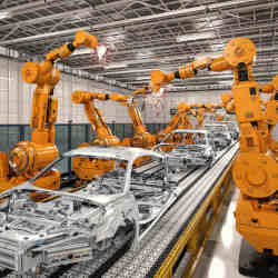 Industrial robots on an automotive assembly line.