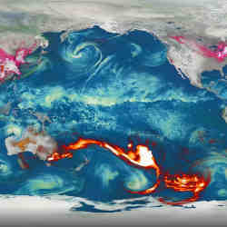 A NASA aerosol model that shows soot from fires in Australia.