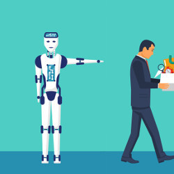 robot replaces worker, illustration