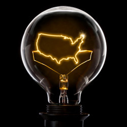 USA-shaped filament in lightbulb