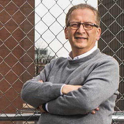 Azer Bestavros at the site of Boston University's new Center for Computing and Data Sciences