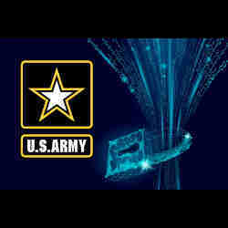 The U.S. Army logo and a locked data stream.