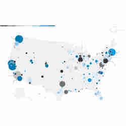 U.S. map showing changes in numbers of innovation-sector jobs by metropolitan area with at least 1,000 employees in 2017.