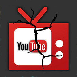 YouTube logo on cracked TV screen, illustration