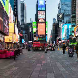 A deserted Times Square, in the heart of New York City.