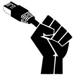 fist holding Internet cable, illustration