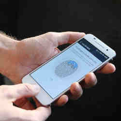 A fingerprint lock on a smartphone handset.