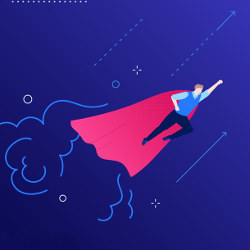 office worker flying in hero cape, illustration