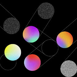 colored balls in motion, black background, illustration