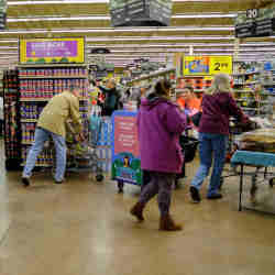 The checkout line at a supermarket.