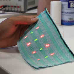 On the interior of the fabric, you can see the electronic parts that touch the skin. 