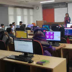 Circle CEO Sadaffe Abid leads a life-skill session at Usman Institute of Technology in Karachi, Pakistan.