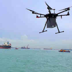 A drone delivery by F-drones to a ship off Singapore.