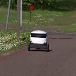 One of the autonomous robots making local deliveries.