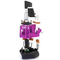 A three-dimensionally printed microscope.