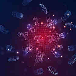 A simulation of an attack on a coronavirus molecule.