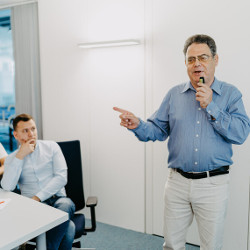 Professor Bertrand Meyer leading a class 