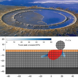 Chicxulub crater and partial impact simulation