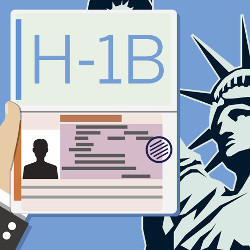 H-1B visa and Statue of Liberty, illustration
