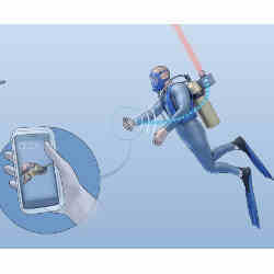 Artist's conception of a diver using the Aqua-Fi system. 
