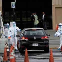 A coronavirus drive-through test clinic set up by Verity Life Sciences in San Mateo, CA.,