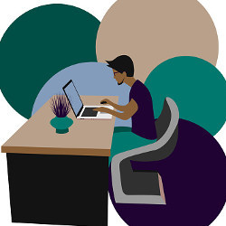 male worker at home office, illustration