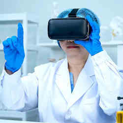 A medical student training in virtual reality.