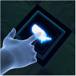 finger touching U.S. map image on a chip