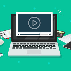 video course on laptop computer, illustration