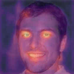 A heat map of a photograph of  "Oliver Taylor" produced by Tel Aviv-based deepfake detection company Cyabra highlights areas of suspected computer manipulation.