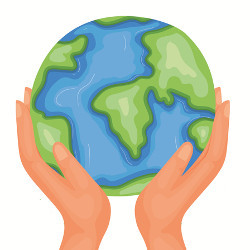 hands holding a globe, illustration