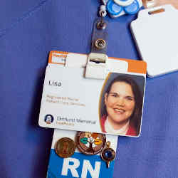 Tracking technology is embedded in this nurse's ID tag.