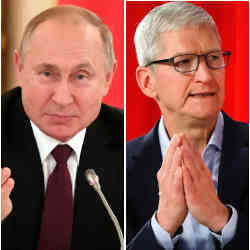 Russian President Vladimir Putin (left) and Apple CEO Tim Cook. 