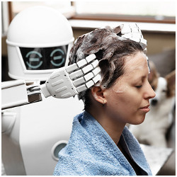 robot washing a woman's hair