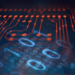 circuit traces and binary digits, illustration