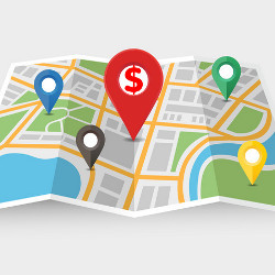 map location indicator with dollar sign, illustration