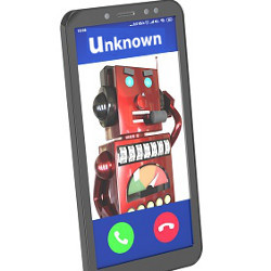 robot calling on mobile phone display, illustration