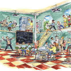 Artist's representation of Harvard Universitys Aiken Computation Lab some 50 years ago.