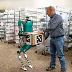 Working with an inventory management robot. 