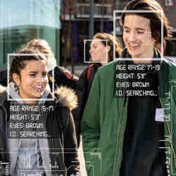 A facial recognition system in action. 