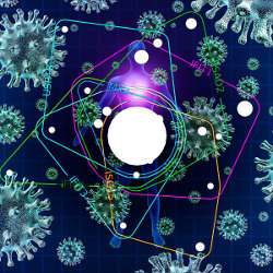 hypergraphs with coronavirus background, illustration