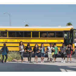 Students taking the bus to school in Clark County, NV.
